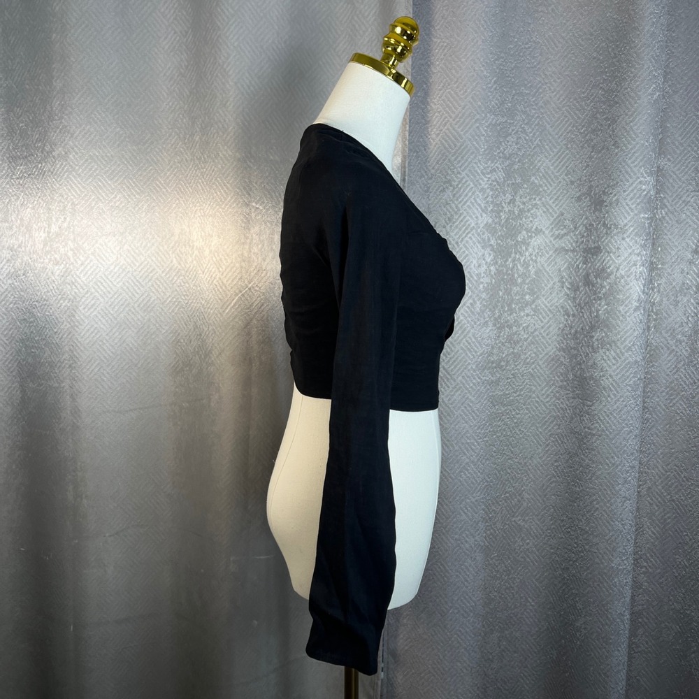 ZARA Black Ribbed Cutout Ring Detail Long Sleeve Crop Top Size S - Picture 7 of 12